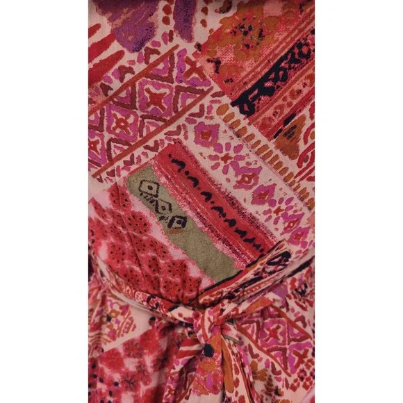 Free People Lennon Boho Maxi Wrap Dress Size XS Ruffle Long Sleeve Patchwork - Picture 12 of 12